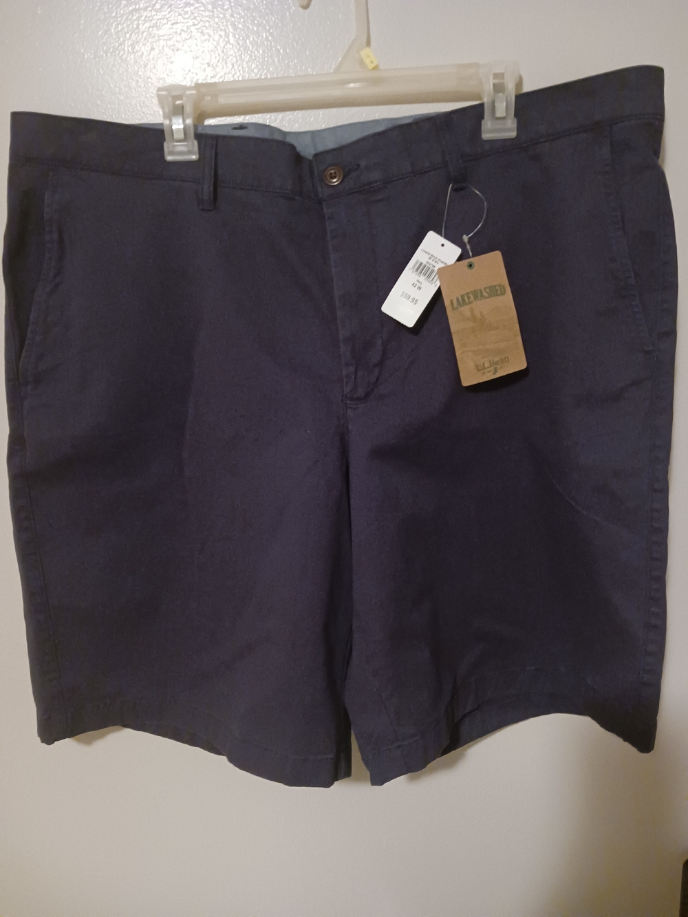 L.L. Bean Lakewashed Navy Flat-Front Cotton Shorts